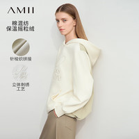 AMII2024冬撞色撞料拼接连帽刺绣口袋加绒卫衣女宽松休闲12444202 米白 165/88A/L