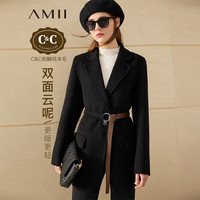 AMII极简法式通勤纯羊毛双面呢女冬宽松配腰带西装云呢 黑色 160/84A/M