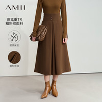 AMII2024冬新款优雅通勤超高腰收褶半身裙女暖感保温宽松A字裙子