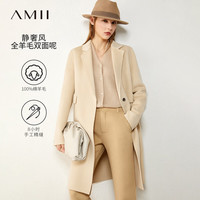 AMII极简时尚气质全羊毛双面呢女冬宽松翻领暗扣中长外套 奶油色 175/96A/XXL