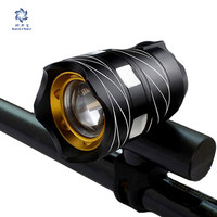 好乐宝 山地自行车前照灯T6强光手电筒LED可变焦夜间高亮前灯USB充电