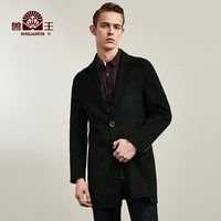兽王中长款毛呢大衣韩版修身羊毛大衣男士双面尼冬季呢子外套 黑色 52/XL