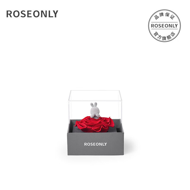 ROSEONLY 永生花玫瑰花 小钟情兔礼盒 送女友情人节生日告白礼物
