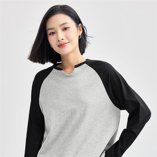 佐丹奴美式风球服女24秋时尚纯棉小U领撞色插肩长袖T恤女13324719 BB BB L