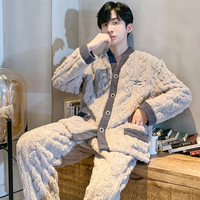 睡衣男冬2024秋冬加厚加绒冬季简约珊瑚绒家居服套装可外穿法兰绒