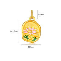 潮宏基 花韵足金吊坠黄金挂坠5D硬金荷花珐琅新中式不含链礼物