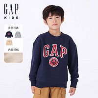 Gap 男童2024秋季新款字母logo抓绒长袖卫衣642567