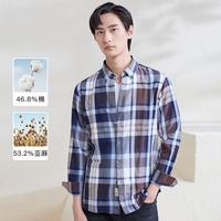 春季男士商务休闲长袖衬衫时尚格纹亚麻衬衣