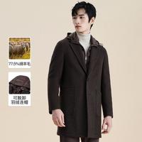 【可脱卸羽绒连帽】冬季男士蓬松挺括轻暖绵羊毛大衣外套