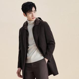 【可脱卸羽绒连帽】冬季男士蓬松挺括轻暖绵羊毛大衣外套