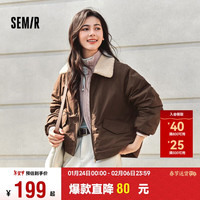 森马（Semir）外套女oversize插肩袖仿羊羔毛毛领冬季2024夹棉夹克109724108016