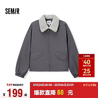 森马（Semir）外套女oversize插肩袖仿羊羔毛毛领冬季2024夹棉夹克109724108016 灰色调00322 L