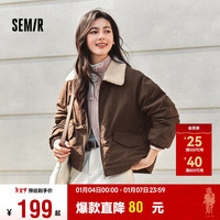 森马（Semir）外套女oversize插肩袖仿羊羔毛毛领冬季2024夹棉夹克109724108016 咖色调00355 XS