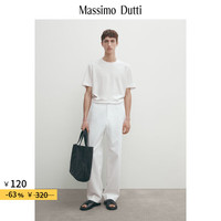 Massimo Dutti升级2025MD男装简约百搭棉麻混纺短袖T恤01401208 米白色 XL
