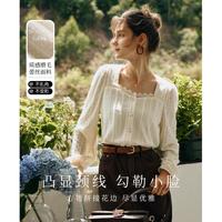 【花边方领蕾丝衫】25年春新法式优雅长袖衬衫百搭泡泡袖衬衣女