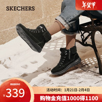 斯凯奇(Skechers)冬季女鞋雪地靴登山靴加绒保暖百搭黑色马丁靴144770