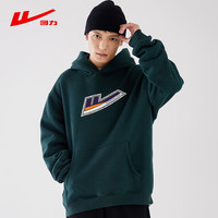 回力（Warrior）连帽卫衣男 长袖卫衣外套男运动休闲保暖上衣套头打底衫男 墨绿-L231A22584 加绒 L