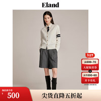 ELAND衣恋V领针织衫女经典开衫毛衣格雷系上衣春秋【含绵羊毛】 (39)Ivory