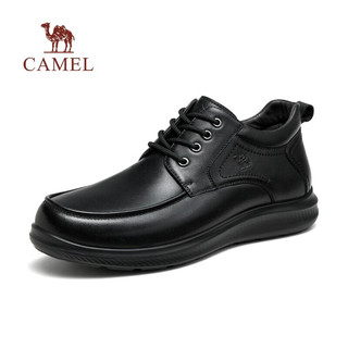 骆驼（CAMEL）男鞋冬季真牛皮加绒保暖轻便防滑鞋软底商务正装休闲皮鞋男士 黑色 43