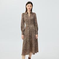 哥弟真的好 女装收腰V领链条小众设计花纹连衣裙