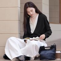 香影 X.YING【2024时尚秋装】假两件针织开衫女慵懒风拼接v领毛衣外套