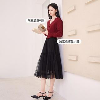 香影 X.YING【2024时尚秋装】法式v领针织开衫女气质收腰外穿毛衣外套