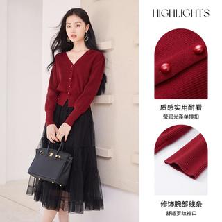 香影 X.YING【2024时尚秋装】法式v领针织开衫女气质收腰外穿毛衣外套