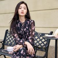 香影 X.YING【2025春装】小众不撞款碎花连衣裙女木耳边长袖雪纺裙子