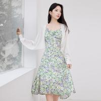 香影 X.YING【2024时尚秋冬装】碎花吊带连衣裙套装针织开衫海边度假风两件套