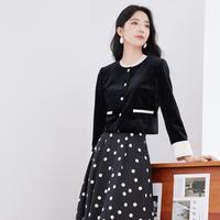 香影 X.YING【2024时尚秋装】法式小香风丝绒外套短款正式场合气质圆领上衣