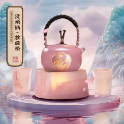 朱炳仁铜 没烦恼茶礼 壶+温茶炉铜片+温茶器+茶杯+小圆烛