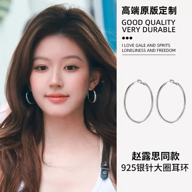 饰悟 2024新款爆款纯银圈圈耳环女轻奢高级素圈秋冬耳饰夸张大耳圈耳钉