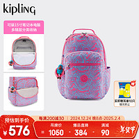 kipling 大容量女孩书包旅行包生日礼物BTS SEOUL粉蓝波浪印花