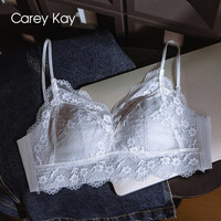 Carey Kay法式三角杯性感蕾丝内衣女聚拢轻薄无钢圈美背无痕舒适文胸套装 奶蓝 M 【34/75ABC】