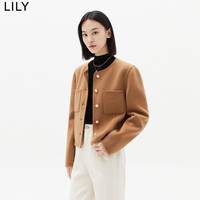 丽丽LILY冬女装全绵羊毛复古小香风短款毛呢外套 725可可棕 S