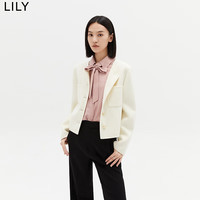 丽丽LILY冬女装全绵羊毛复古小香风短款毛呢外套 604米白 XS