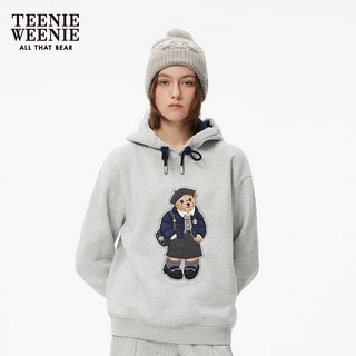 Teenie Weenie小熊加绒卫衣2024年冬季抽绳连帽休闲宽松上衣女