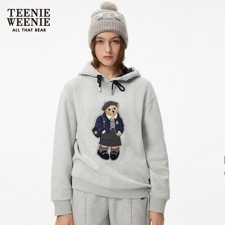 Teenie Weenie小熊加绒卫衣2024年冬季抽绳连帽休闲宽松上衣女