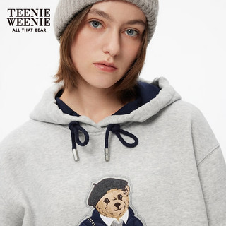 Teenie Weenie小熊加绒卫衣2024年冬季抽绳连帽休闲宽松上衣女