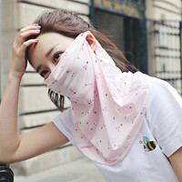 好乐宝 护颈防晒丝巾面罩夏秋季女时尚印花遮阳口罩碎花粉2件装