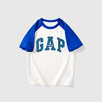 Gap 男童2024春季logo撞色插肩袖短袖T恤儿童装上衣510041 白绿撞色 100cm亚洲尺码