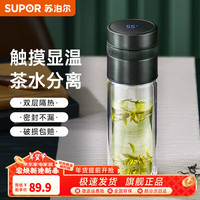 苏泊尔（SUPOR）显温玻璃杯子男女士茶水分离双层防烫泡茶高档透明办公便携水杯 松石绿280ml