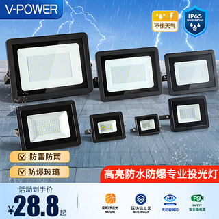 V-POWER LED投光灯防水户外灯室外灯泛光灯广告灯庭院厂房天棚灯农村灯饰 正白光 10W