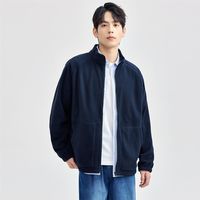 2024年秋冬摇粒绒立领插肩袖针织休闲外套男士