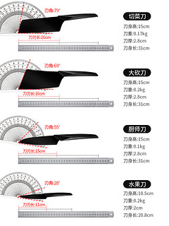 velosan抗菌刀具套装厨房菜刀组合全套切菜刀家用黑刃厨刀一整套