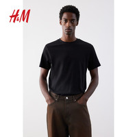 H&M男装T恤2025年春季简约休闲宽松修身圆领短袖打底衫0685816 黑色 S 170/92