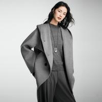【老钱松弛感】兜帽大衣女24秋冬双排扣一手长羊毛羊绒毛呢外套