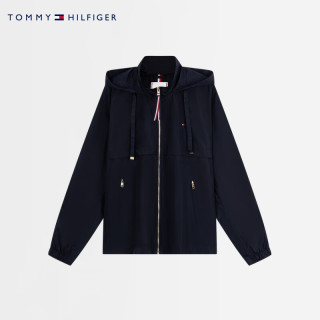 Tommy Hilfiger25春夏女装休闲净色轻薄立领连帽风衣款单夹克外套03979 藏青色DW5 L （：125-135斤）