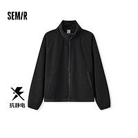 森马（Semir）外套女抗静电摇粒绒宽松2024冬立领插肩袖101724108004 黑色90001