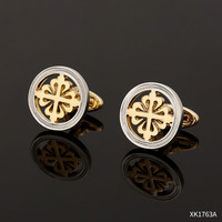 apatia 金银色法式衬衫袖扣男轻奢简约男士袖口钉衬衣西装袖钉高档礼盒装 圆形金色十字